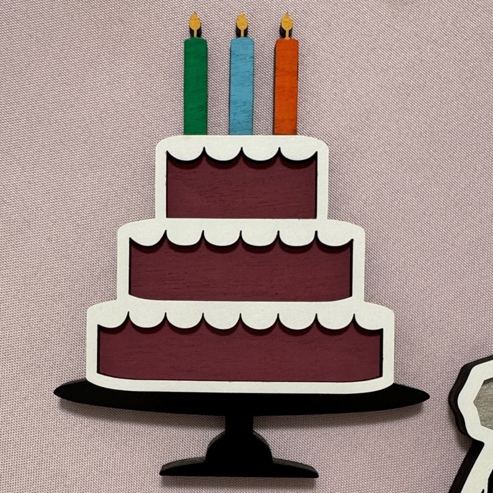 Colorful Party Cake and Candle Wood  Decorations - Picture 2 of 4